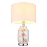 Lampă de masă din metal cromat, sticlă transparentă, textil alb, plastic alb, cablu PVC transparent, întrerupător pe cablu, ø: 250mm, H: 380mm, lungime cablu 1500mm, fără 1x E27 40W 230V - imagine 5