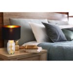 Lampă de masă din metal de culoare alamă, sticlă transparentă, material textil negru, plastic auriu, cablu negru din PVC, întrerupător pe cablu, ø: 250mm, H: 380mm, lungime cablu 1500mm, fără 1x E27 40W 230V - imagine 2