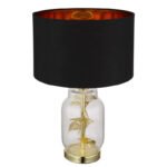 Lampă de masă din metal de culoare alamă, sticlă transparentă, material textil negru, plastic auriu, cablu negru din PVC, întrerupător pe cablu, ø: 250mm, H: 380mm, lungime cablu 1500mm, fără 1x E27 40W 230V - imagine 4