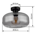 Plafonieră metal negru mat, sticlă fumurie, ø: 280mm, I: 205mm, fără bec 1x E27 40W 230V - imagine 6