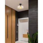 Plafonieră metal negru mat, sticlă de chihlimbar, ø: 280mm, I: 205mm, fără bec 1x E27 40W 230V
