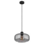 Corp de iluminat cu suspensie metal negru mat, sticlă fumurie, înălțime reglabilă, ø: 280 mm, I: 1200 mm, fără bec 1x E27 40W 230V - imagine 3
