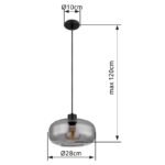 Corp de iluminat cu suspensie metal negru mat, sticlă fumurie, înălțime reglabilă, ø: 280 mm, I: 1200 mm, fără bec 1x E27 40W 230V - imagine 5