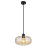 Corp de iluminat cu suspensie metal negru mat, sticlă de chihlimbar, înălțime reglabilă, ø: 280mm, I: 1200mm, fără bec 1x E27 40W 230V