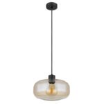 Corp de iluminat cu suspensie metal negru mat, sticlă de chihlimbar, înălțime reglabilă, ø: 280mm, I: 1200mm, fără bec 1x E27 40W 230V - imagine 3