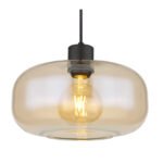 Corp de iluminat cu suspensie metal negru mat, sticlă de chihlimbar, înălțime reglabilă, ø: 280mm, I: 1200mm, fără bec 1x E27 40W 230V - imagine 4