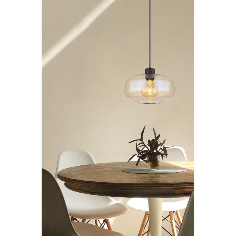 giuseppe-15566ha-g27946-5 Corp de iluminat cu suspensie metal negru mat, sticlă de chihlimbar, înălțime reglabilă, ø: 280mm, I: 1200mm, fără bec 1x E27 40W 230V - imagine 1