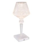 Lampă de masă din plastic transparent cu efect de cristal, cablu din PVC alb, touch on/off, reglabil, variator de intensitate, cablu de încărcare USB inclus, Adaptor excl., Acu 800mAh 3,7V, ø: 120mm, I: 260mm, LED 1,5W 5V, 50lm, CCT 2700/6500/4000K