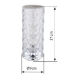 Lampă de masă din plastic transparent cu efect de cristal, metal argintiu, reglabil, variator de intensitate variabil continuu, cablu de încărcare USB inclus, Adaptor excl., Acu 800mAh 3,7V, ø: 90mm, I: 210mm, LED 1,5W 5V 50lm CCT2700/6500/4000K - imagine 6