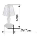 Lampă de masă din plastic transparent, plastic alb, întrerupător glisant, baterie inclusă 3x LR1130 160mAh, ø: 67mm, H: 120mm, 12 x 2 seturi în afișajul de masă, număr de seturi 2 buc., incl. LED 0.06W 4.5V, 2800K - imagine 6