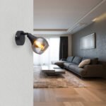 Aplica Spotlight metal negru mat, sticlă fumurie, metal auriu periat, LxA: 90x140mm, AL: 160mm, excl. 1x E14 40W 230V - imagine 2