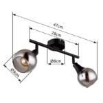 Spot din metal negru mat, sticlă fumurie, metal auriu periat, LxLxA: 280x90x166mm, fără 2x E14 40W 230V - imagine 6