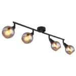 Spot de lumină metal negru mat, sticlă fumurie, metal auriu periat, mobil, LxLxA: 600x90x168mm, fără 4x E14 40W 230V