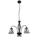 Lampă cu suspensie metal negru mat, sticlă fumurie, cablu PVC negru, ø: 555mm, I: 1300mm, excl. 3x E27 60W 230V - imagine 3