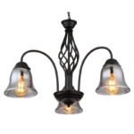 Lampă cu suspensie metal negru mat, sticlă fumurie, cablu PVC negru, ø: 555mm, I: 1300mm, excl. 3x E27 60W 230V - imagine 4
