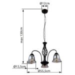 Lampă cu suspensie metal negru mat, sticlă fumurie, cablu PVC negru, ø: 555mm, I: 1300mm, excl. 3x E27 60W 230V - imagine 5