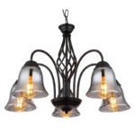 Suspensie metal negru mat, sticlă fumurie, cablu PVC negru, ø: 555mm, I: 1300mm, fără 5x E27 60W 230V - imagine 4