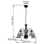 Suspensie metal negru mat, sticlă fumurie, cablu PVC negru, ø: 555mm, I: 1300mm, fără 5x E27 60W 230V - imagine 5