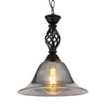 Lampă cu suspensie metal negru mat, sticlă fumurie, cablu PVC negru, ø: 295mm, I: 1300mm, fără 1x E27 60W 230V - imagine 4