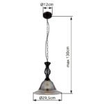 Lampă cu suspensie metal negru mat, sticlă fumurie, cablu PVC negru, ø: 295mm, I: 1300mm, fără 1x E27 60W 230V - imagine 5