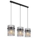 Lampă cu suspensie metal negru mat, tije de sticlă de culoare fumurie, cablu PVC negru, L x l x I: 800x200x1400mm, fără 3x E27 60W 230V