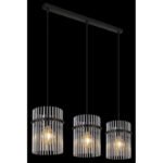 Lampă cu suspensie metal negru mat, tije de sticlă de culoare fumurie, cablu PVC negru, L x l x I: 800x200x1400mm, fără 3x E27 60W 230V - imagine 3