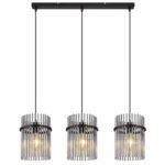 Lampă cu suspensie metal negru mat, tije de sticlă de culoare fumurie, cablu PVC negru, L x l x I: 800x200x1400mm, fără 3x E27 60W 230V - imagine 5