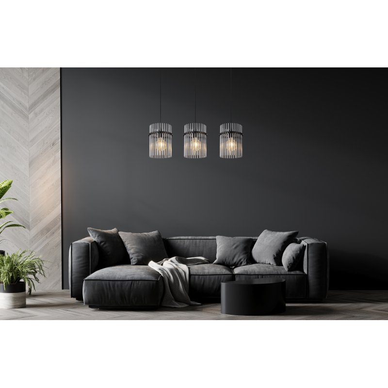 gorley-15698-3h-g28367-6 Lampă cu suspensie metal negru mat, tije de sticlă de culoare fumurie, cablu PVC negru, L x l x I: 800x200x1400mm, fără 3x E27 60W 230V - imagine 1