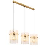 Lampă suspendată din metal auriu mat, tije din sticlă opală, gradient transparent, cablu PVC negru, înălțimea poate fi redusă, LxLxA: 800x200x1400mm, fără 3x E27 60W 230V