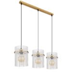 Lampă suspendată din metal auriu mat, tije din sticlă opală, gradient transparent, cablu PVC negru, înălțimea poate fi redusă, LxLxA: 800x200x1400mm, fără 3x E27 60W 230V - imagine 4
