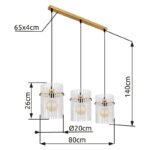 Lampă suspendată din metal auriu mat, tije din sticlă opală, gradient transparent, cablu PVC negru, înălțimea poate fi redusă, LxLxA: 800x200x1400mm, fără 3x E27 60W 230V - imagine 6