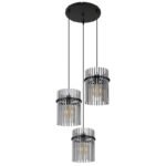 Suspensie metal negru mat, tije de sticlă de culoare fumurie, cablu PVC negru, ø: 470mm, I: 1400mm, excl. 3x E27 60W 230V - imagine 3