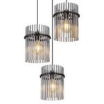 Suspensie metal negru mat, tije de sticlă de culoare fumurie, cablu PVC negru, ø: 470mm, I: 1400mm, excl. 3x E27 60W 230V - imagine 4