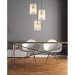 Lampă suspendată metal auriu mat, tije de sticlă opal, gradient transparent, cablu PVC negru, ø: 470mm, H: 1400mm, excl. 3x E27 60W 230V - imagine 2