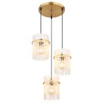 Lampă suspendată metal auriu mat, tije de sticlă opal, gradient transparent, cablu PVC negru, ø: 470mm, H: 1400mm, excl. 3x E27 60W 230V