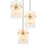 Lampă suspendată metal auriu mat, tije de sticlă opal, gradient transparent, cablu PVC negru, ø: 470mm, H: 1400mm, excl. 3x E27 60W 230V - imagine 4