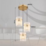 Lampă suspendată metal auriu mat, tije de sticlă opal, gradient transparent, cablu PVC negru, ø: 470mm, H: 1400mm, excl. 3x E27 60W 230V - imagine 5