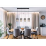Lampă cu suspensie metal negru mat, tije de sticlă de culoare fumurie, cablu PVC negru, înălțimea poate fi scurtată (lampă cu suspensie), L x l x I: 1100x200x1400mm, fără 4x E27 60W 230V - imagine 2