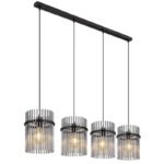 Lampă cu suspensie metal negru mat, tije de sticlă de culoare fumurie, cablu PVC negru, înălțimea poate fi scurtată (lampă cu suspensie), L x l x I: 1100x200x1400mm, fără 4x E27 60W 230V