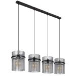 Lampă cu suspensie metal negru mat, tije de sticlă de culoare fumurie, cablu PVC negru, înălțimea poate fi scurtată (lampă cu suspensie), L x l x I: 1100x200x1400mm, fără 4x E27 60W 230V - imagine 3