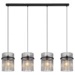 Lampă cu suspensie metal negru mat, tije de sticlă de culoare fumurie, cablu PVC negru, înălțimea poate fi scurtată (lampă cu suspensie), L x l x I: 1100x200x1400mm, fără 4x E27 60W 230V - imagine 4
