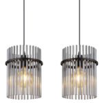 Lampă cu suspensie metal negru mat, tije de sticlă de culoare fumurie, cablu PVC negru, înălțimea poate fi scurtată (lampă cu suspensie), L x l x I: 1100x200x1400mm, fără 4x E27 60W 230V - imagine 5