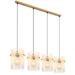 Lampă suspendată din metal auriu mat, tije din sticlă opală, gradient transparent, cablu PVC negru, înălțimea poate fi redusă, LxLxA: 1100x200x1400mm, fără 4x E27 60W 230V