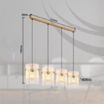 Lampă suspendată din metal auriu mat, tije din sticlă opală, gradient transparent, cablu PVC negru, înălțimea poate fi redusă, LxLxA: 1100x200x1400mm, fără 4x E27 60W 230V - imagine 6