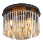 Plafonieră metal negru mat, crom, tije de sticlă fumurie, ø: 320mm, I: 215mm, excl. 5x E14 40W 230V