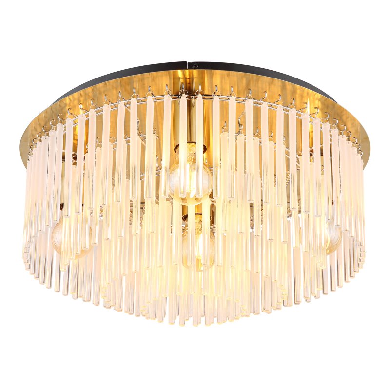 gorley-15698d1m-g28572 Plafonieră metal auriu mat, negru, tije de sticlă opal, gradient transparent, ø: 500mm, H: 250mm, excl. 5x E27 60W 230V - imagine 1