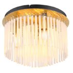 Plafonieră metal auriu mat, negru, tije de sticlă opal, gradient transparent, ø: 320mm, H: 230mm, excl. 5x E14 40W 230V