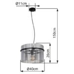 Lampă cu suspensie metal negru mat, tije de sticlă de culoare fumurie, cablu PVC negru, înălțimea poate fi scurtată (lampă cu suspensie), ø: 400mm, I: 1500mm, fără 1x E27 60W 230V - imagine 5