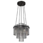 Lampa suspendata metal negru mat, tije din sticlă de culoare fumurie, cablu PVC negru, înălțimea poate fi scurtată, ø: 400mm, H: 1200mm, excl. 5x E14 40W 230V - imagine 4