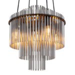Lampa suspendata metal negru mat, tije din sticlă de culoare fumurie, cablu PVC negru, înălțimea poate fi scurtată, ø: 400mm, H: 1200mm, excl. 5x E14 40W 230V - imagine 5